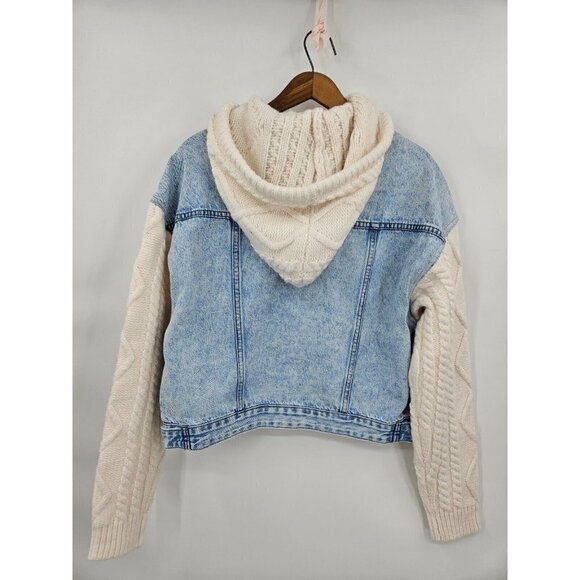 New BlankNYC Blooming Denim Jacket Womens S Sweater Sleeves Hooded Blank NYC - Picture 4 of 7